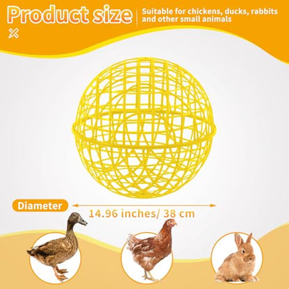 AceOrbit 3 Pcs 15 Inch Yellow Ball Chicken Animals Cage, Plastic Rolling Orb Movable for Chickens Rabbits Birds Pigeons, Outdoor Farm Range Portable Round Coop Hutch Safety Globe Prevents Dog Bites - size: 15.8 Inch