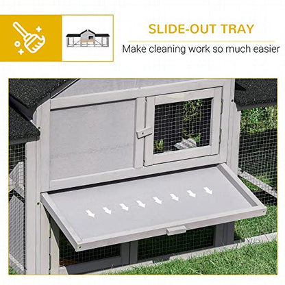 PawHut 83" L Outdoor Rabbit Hutch with Double Runs, Large Guinea Pig Cage Indoor, Wooden Bunny Hutch with Weatherproof Roof, Removable Tray, Ramps, Gray - color: Gray