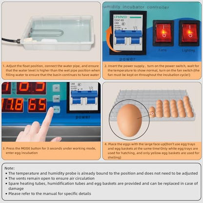 XKV 88 Egg Large Incubator with Automatic Egg Turning,Temperature Control and Humidity Control,Hatching Eggs,Chicken,Ducks,Poultry,with a Viewing Window,Easy to use - size: 88 Egg-152L