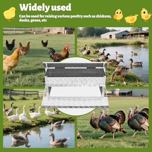 Treadle Chicken Feeder Automatic Large Poultry Feeders Capacity Treadle Self Opening Pou with Weatherproof Lid Rain Cover for Roosters Pheasant Chicken Outdoor Coop Silver Full Aluminum(18lbs/5000g) - size: 18LB Capacity