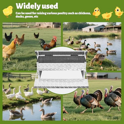 Treadle Chicken Feeder Automatic Large Poultry Feeders Capacity Treadle Self Opening Pou with Weatherproof Lid Rain Cover for Roosters Pheasant Chicken Outdoor Coop Silver Full Aluminum(18lbs/5000g) - size: 18LB Capacity