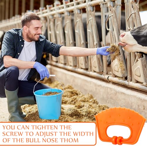 Teenyyou 20 Pcs Plastic Livestock Nose Rings Cattle Halter Durable Farm Equipment Weaner Tool for Cattle, Calves Calf Cow (Orange)(Orange)