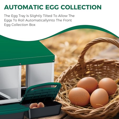Chicken Nesting Boxes, Heavy-Duty 8-Compartment Metal Chicken Nesting Box – Removable Tray, Ventilation Holes, Easy Egg Collection, Rustproof Galvanized Steel - Green - 4 - Slot - color: Green, size: 4 - Slot
