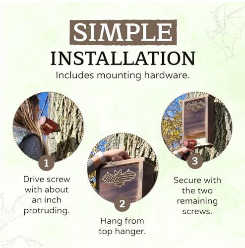 Made in USA- Brown Stained Pine Bat House, 2 Chamber Bat Box, Easy-to-Install Wooden Bat House Kit, Weather-Resistant Bat Houses for Outdoors, with Mounting Screws - Applewood Outdoor - style: 2 Chamber Brown