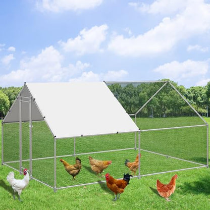 NUGRIART Large Metal Chicken Coop Walk-in Poultry Cage Hen Duck Run House with Waterproof & Anti-UV Cover Galvanized Rabbits Habitat Spire Shaped Cage for Outdoor Yard Farm Use - size: 13.1' L x 9.8' W x 6.56' H