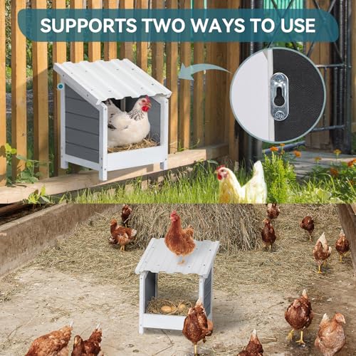 PETSFIT 1 Hole Chicken Nesting Box-All Weather PVC Roof, Natural Wood Design with Privacy Back Panel for Hens-Wall Mounted or Floor Use in Coops, Farms, Backyards,Easy to Assemble and Clean - size: 1 Holes