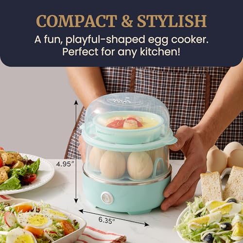 Elite Gourmet EGC1215M Easy Egg Cooker, Stainless-steel Heating Plate, Two-Tiered, 14-Egg Capacity, Soft, Medium, Hard-Boiled, Auto Shut-Off, Omelets, Poached Eggs, Measuring Cup, Piercing Pin, Mint - color: Mint, size: 14-Egg