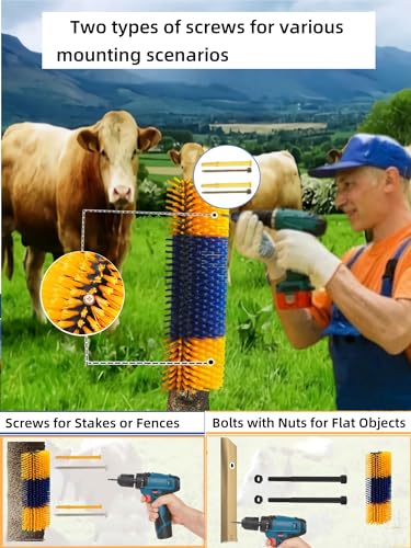 Livestock Scratch Brush,Itch Relief Goat Scratching Post With 4 Screws Easily Mounted,Durable Cow Brush for all Livestock,Horse Scratcher for Animals Self-Grooming,Protecting Fences (1pcs) - color: yellow blue yellow