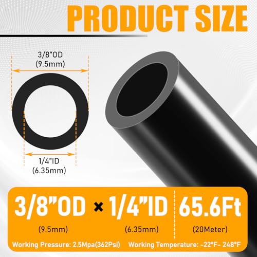 Pangda 65.5ft 3/8''od Air Line Brake Hose Dot Pneumatic Nylon Tube Black Pa12 20 Metertubing System Fluid Transfer Conveying Compressed Lubricants Hydraulic Water Chemical Solutions(pa12 Nylon) - size: 3/8''od 65.5ft