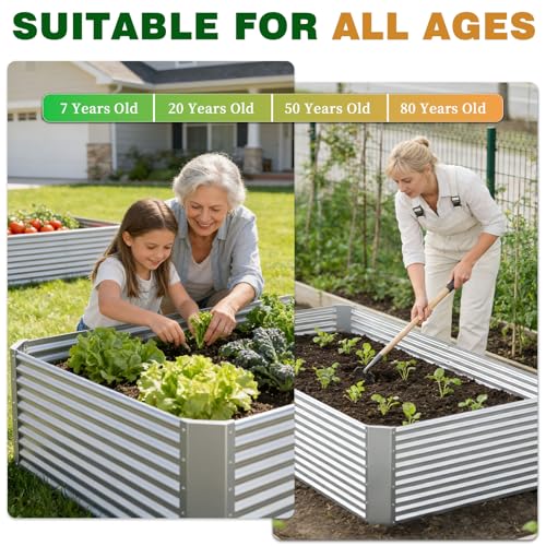2 Pcs 8 x 3 FT Galvanized Steel Raised Garden Bed – Weatherproof Outdoor Planter Box for Vegetables & Flowers, Easy DIY Setup, Sturdy Metal Construction - size: 8 x 3 x 1.5 FT