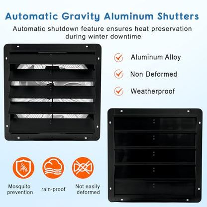 Garvee 24 In Shutter Exhaust Fan, Wall Mounted Shutter Exhaust Fan Aluminum, 3500 CFM High Speed Louvered Vent Fan with Automatic Shutter for Garage, Attic, Workshop, Greenhouse - size: 24 In