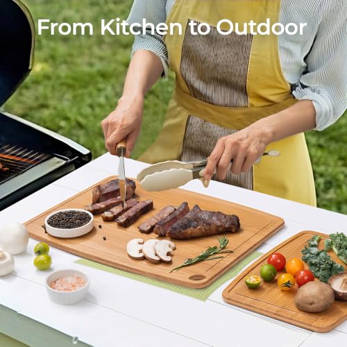 Keechee Dishwasher Safe Bamboo Cutting Boards 15.4x11.7in Heat-Resistant Chopping & Charcuterie Board with Juice Groove, Durable Lightweight Kitchen Essentials for Meat, Vegetables, Easy Clean - size: 15.4"L x 11.7"W