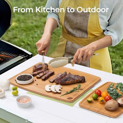 Keechee Dishwasher Safe Bamboo Cutting Boards 15.4x11.7in Heat-Resistant Chopping & Charcuterie Board with Juice Groove, Durable Lightweight Kitchen Essentials for Meat, Vegetables, Easy Clean - size: 15.4"L x 11.7"W