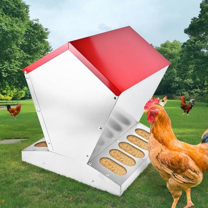 shengyi 11.5-55lbs Galvanized Chicken Feeder - Rat Proof Poultry Feeder with Lid Weatherproof Outdoor Coop Food Dispenser (25lbs 11.75x11.75x15.75in) - size: 25lbs 11.75x11.75x15.75in