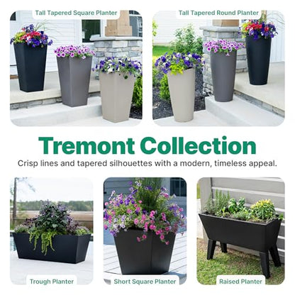 Step2 Tremont Tall Square Tapered Planter 2-Pack, 28 in Resin Planters, Self-Watering, Onyx Black - color: Onyx Black, size: 2-Pack, style: Tall