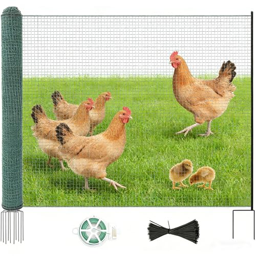 Non Electric Fence Netting 40" x164', Boundary Fence with Double Spiked Posts, Portable Poultry Fence All-Purpose Fencing for Dogs, Chickens, Ducks, Turkeys Suitable in Backyard, Garden, Farm - color: Green Nylon, size: 40in x 164ft