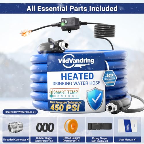 Heated Water Hose for RV 75ft - Heated Drinking Water Hose with Ground-Fault Circuit Interrupter, Water Line Freeze Protection Down to -40°F/-40°C, Heated Garden Hoses with Adapter, Lead and BPA Free - color: Standard Model, size: 75ft