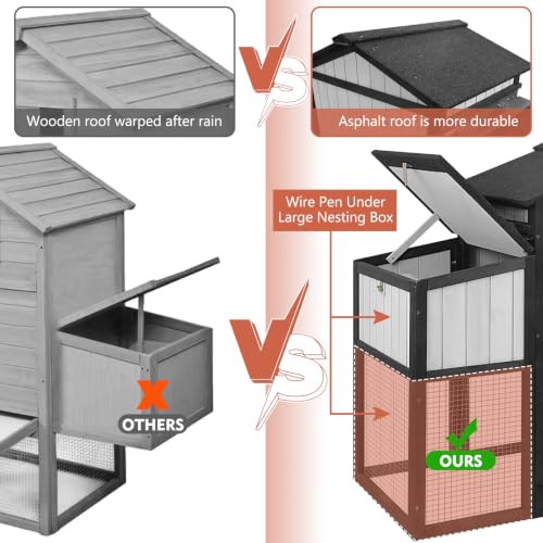 Ketive Chicken Coop with Run, Wooden Outdoor Hen House with 2 Nesting Boxes | Small Backyard Hen House for 1-2 with Predator-Proof Iron Mesh, 2 Perches, Pull-Out Tray, Expandable,Weatherproof Roof,65.3"L - size: 65.3"L x 26.0"W x 39.2"H