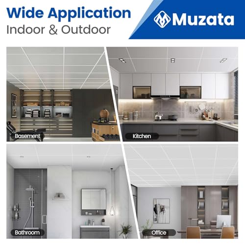 Muzata 64 Sq Ft Drop Ceiling Grid System White Complete Set Galvanized Steel Grid Kit Easy Installation for Basement Living Room Kitchen Bathroom Ceiling, TS04