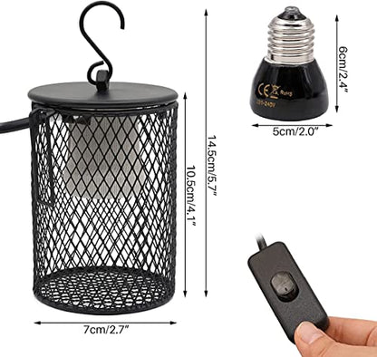Guard Hanging Cage Heater, Reptile Heat Lamp Heater with Anti-Bite Iron Tube Pet Safety Heat Lamp Shade, for Parrots, Lizards, Turtles,25W - size: 25 Watts