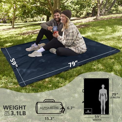 AlphaBeing Waterproof Outdoor Blanket with Merino Wool, Extra Thick Warm, Windproof, Packable Stadium Blankets for Cold Weather, Camping Gift, Pet, Car, Picnic, Concerts, 79" x 59", Navy - color: Navy