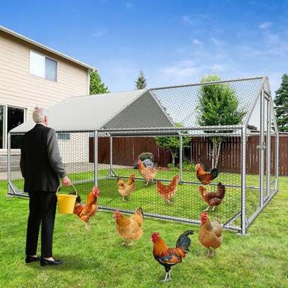 Large Outdoor Chicken Coop with Run, Metal Walk-in Poultry Cag with Waterproof & Anti-UV Cover Lockable Doors,Ducks Coop and Other Small Animals for Yard/Farm/Ranch (13.16'L x 9.88'W x 6.59'H) - size: 13.16'L x 9.88'W x 6.59'H