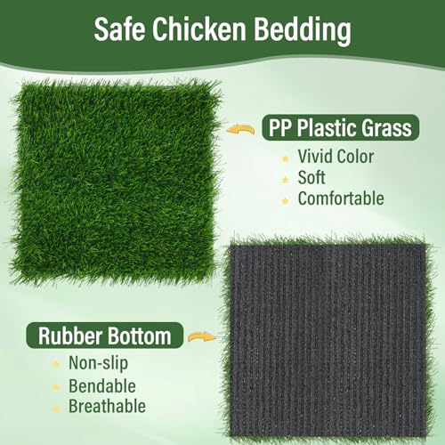 Jollidecor 6 PCS Nesting Pads for Chicken Coop-12''x12'', Washable Artificial Grass Box Liners for Laying Eggs, Green and Light Brown Chicken Bedding for Nesting Box, Pets, Garden Indoor Outdoor