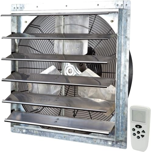 iLiving 24" Shutter Exhaust Fan with Wireless Smart Remote Controlled Thermostat and Humidity, Variable Speed Wall Mounted Attic Vent Fan, Chicken Coop Ventilation, 4244 CFM, 6200 SQF Coverage Area - size: 24 inches