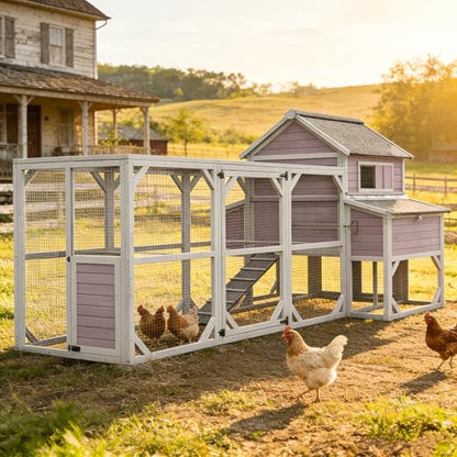 Extra Large 120" L Chicken Coop for 8-10 Chickens, Wooden Chicken House with Run, 6 Nesting Boxes, Heavy Duty Construction, Waterproof Roof, Predator Resistant Outdoor Poultry Cage-Grey - color: Grey (AIR46-M)