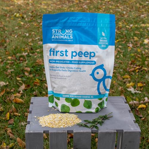 Strong Animals First Peep Chick Feed Supplement, Non-Medicated with Organic Oregano Oil, Kelp & Prebiotics, Helps Baby Chicks Start Eating Sooner & Supports Early Digestive Health, 2 lb Pouch