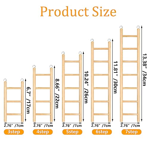 5pcs Wooden Bird Ladder for Parrots Cage 5 Basic Sizes Perch Parakeet Climbing Toys Hanging Pet Natural Step Cockatoo Lovebirds