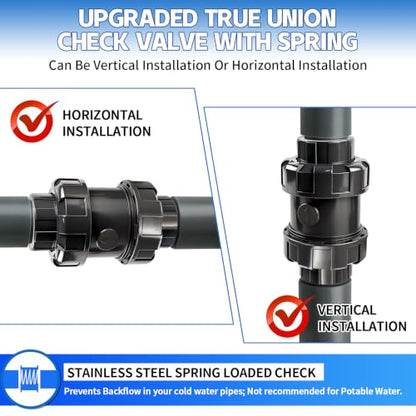 2 inch NPT PVC Check Valve, SCH80 Full Port Water Pump Ball Check Valve | Heavy Duty UPVC Plumbing Anti Backflow Valve, Spring Water Check Valve, Max 150 PSI, Fit for Pool,Water & Irrigation Systems - size: 2''NPT