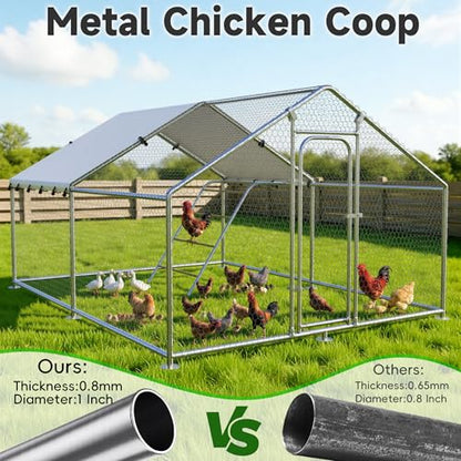 Large Metal Chicken Coop with Roosting Perch, Waterproof and UV-Resistant Cover,Outdoor Walk-in Cage Hen House for Yard Farm Rabbit Duck Chicken Run with Spire Roof(13.2'W x 9.8'L x 6.4'H) - size: 157.0"L x 118.0"W x 78.0"H