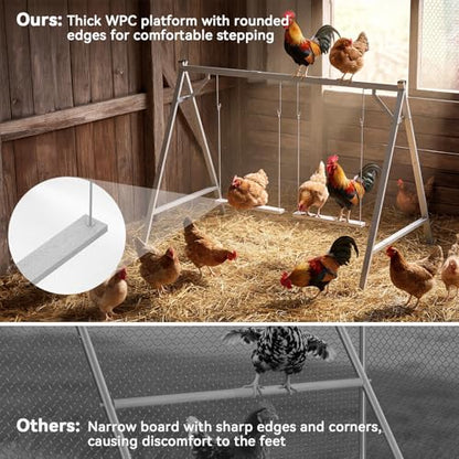 Chicken Perch Swing, Chicken Coop Roosting Bar, Metal Pet Swing Set for 6–8 Chicken, Poultry, Grey