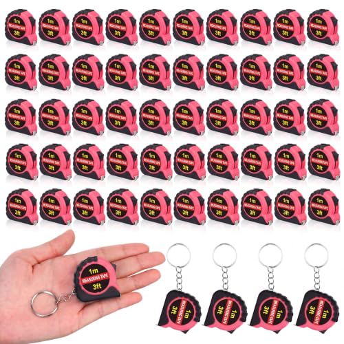 Kanayu 50 Pcs Mini Tape Measure Keychains 3 ft Small Retractable Measuring Tape Bulk with Lock Steel Easy Read Pocket for Birthday Party Favors Daily Use (Rose Pink) - color: Rose Pink, size: 3 ft