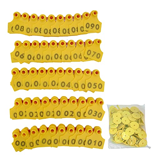 Generic Livestock Identification Numbered Ear Tags,100Pcs Pig Cattle Sheep Ear Tag Farm Animal Indentification Card,Cattle,for Goats Pigs Cows Calf Farm (Yellow) - color: Yellow