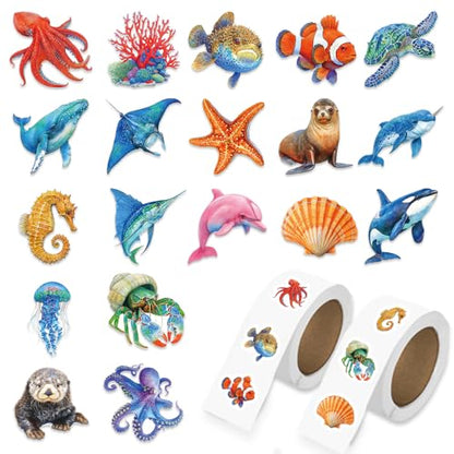 1000 Pcs Ocean Animal Stickers Bulk 2 Roll 1 Inch,Under The Sea Stickers for Classroom Boys Girls.Turtle Whale Shark Starfish Fish Sticker Pack Book Water Bottles Laptop - color: Ocean Stickers