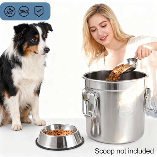 12 Lbs 304 Stainless Steel Dog Food Storage Containers with Airtight Lid and Locking Clamp, Large Metal Pet Food Storage Container Food Bin for Dogs, Cats & Birds Seed, Keep Fresh - size: 12Lbs