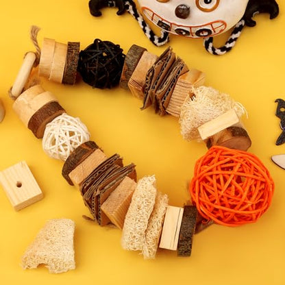 Abizoo Guinea Pig Chew Toys,Bunny Toys Hanging,Natural Wood for Rabbits Teeth Grinding Chinchilla,Bird,Dwarf Hamster,Rabbit Chew Toys Treats Small Animals Enrichment Boredom for Cage