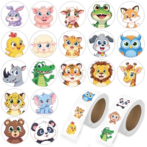 1000 Pcs Cute Animal Stickers for Boys and Girls.Waterproof Vinyl Sticker Packs for Water Bottles Phone Case Laptop Book.2 Roll 1 Inch Kawaii Stickers Bulk - color: Cute Animal