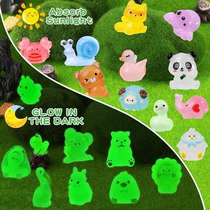80 Pcs Luminous Mini Resin Animals 80 Styles Tiny Little Glow in The Dark Animal Figures to Hide Miniature Ducks Figurines for Party Favors DIY Fairy Garden Dollhouse Micro Landscape Aquarium Decor - style: 80Pcs-Luminous