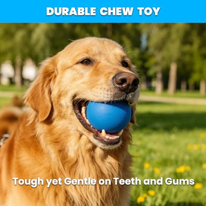 Indestructible Dog Solid Rubber Ball for Aggressive Chewers, Durable Chew Toy for Large and Medium Breeds, 100% Natural Rubber, Tough & Bouncy for Outdoor Fetch Training (2.8" Blue)
