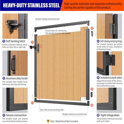 4x5FT (46.78"W X 59"H) 201 Stainless Steel Anti Sag Wooden Fence Gate Kit Heavy Duty Garden Gate Frame Hardware Kit Reinforcement (Left/Right Free-Installation) - size: W4xH5 FT