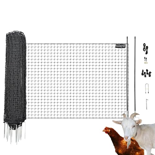 RentACoop Non-Electric Chicken Fence Netting, 48" x 100' Portable Black Poultry Fence, Plastic Mesh Garden Fence Animal Barrier for Chickens, Ducks, Dogs, Suitable for Gardens & Backyards