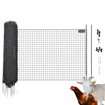 RentACoop Non-Electric Chicken Fence Netting, 48" x 100' Portable Black Poultry Fence, Plastic Mesh Garden Fence Animal Barrier for Chickens, Ducks, Dogs, Suitable for Gardens & Backyards