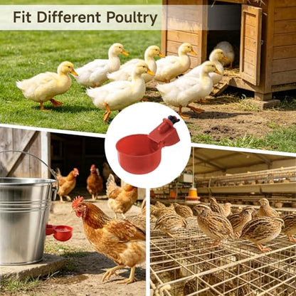 50 Pcs Chicken Water Cups, Automatic Poultry Waterer Kit with Drill Bit & Teen Fittings, No Leak Chicken Watering System for Bucket, Poultry Drinkers for Ducks, Turkeys
