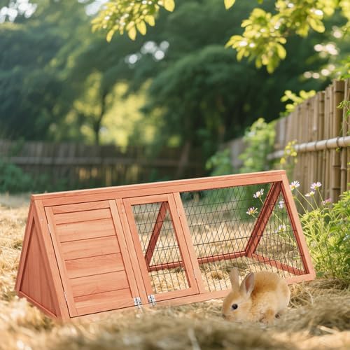 Bunny Cage Outdoor, Wooden Chicken Coop, Portable Chicken Run, Triangle Quail Coop with Ventilating Wire Poultry Hutch for Small Animals (Natural Wood) - color: Natural Wood