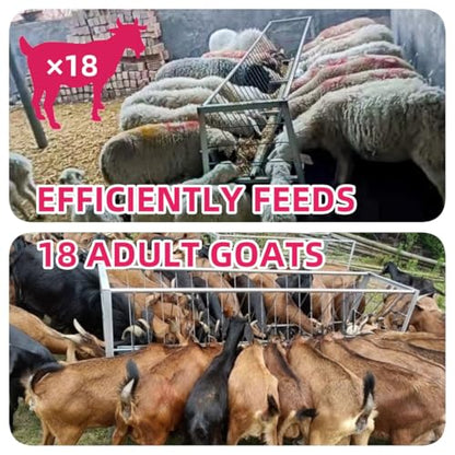 59" Livestock Hay Feeder 88 Gallon, Stainless Steel 2-in-1 Pasture Feeder Feeds 18 Goats, Durable Hay Rack with 7" Deep Feed Pan, Indoor & Outdoor Feeder for Sheep, Calf, Cow, Miniature Horse, Farm