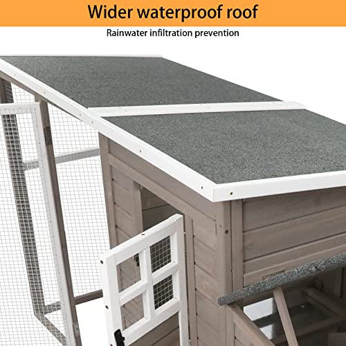 PetsCosset 75" Wooden Chicken Coop with Run and Wheels for 1–4 Chickens, Backyard Hen House with Nesting Box, Removable Tray, Ramp & Weather-Resistant Roof, Grey - color: Chicken Coop large-Grey, size: 75.0"L x 26.0"W x 39.0"H