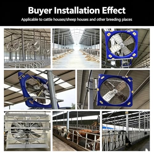 Heavy-Duty 45-Inch Barn Fan for Livestock, Waterproof Hanging Box Ventilator for Garage Patio, Large Industrial Wall-Mounted Cooling Blower with Stainless Steel Blades, Blue